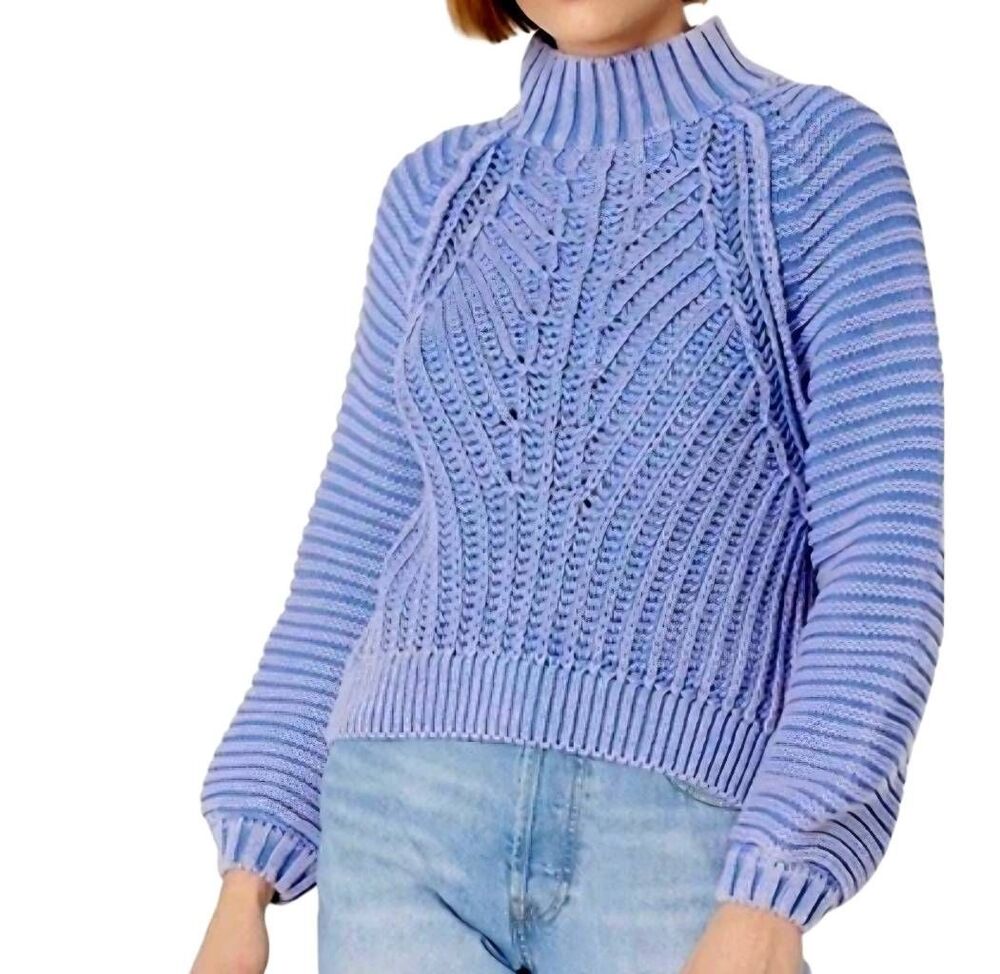 Free People Sweater Women's XS Purple Bright Sweetheart Chunky Cropped Mock